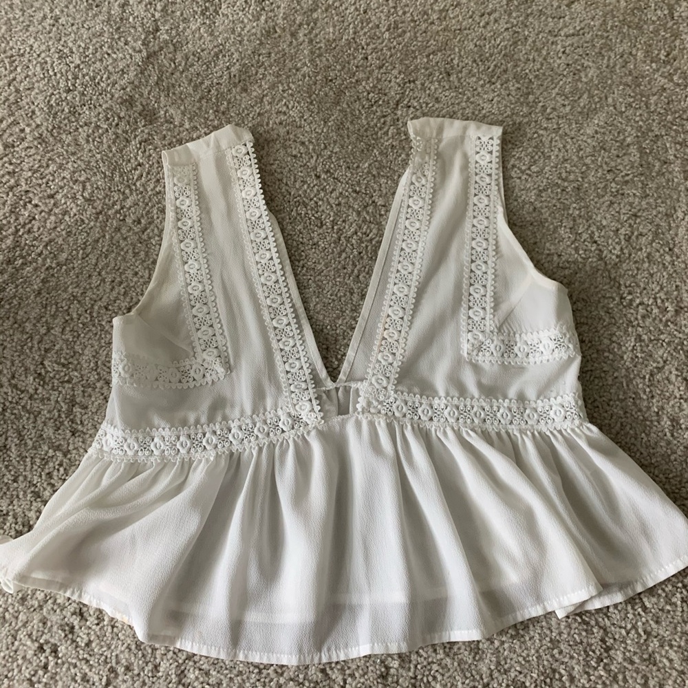 Deep v neck white blouse